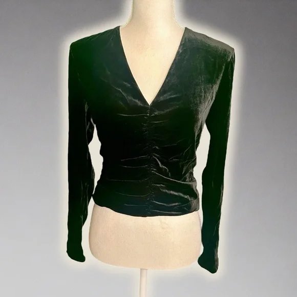 NWT Veronica Beard Black ‘Pelona’ Velvet Ruched Long Sleeve Top Size 2 - Picture 5 of 16